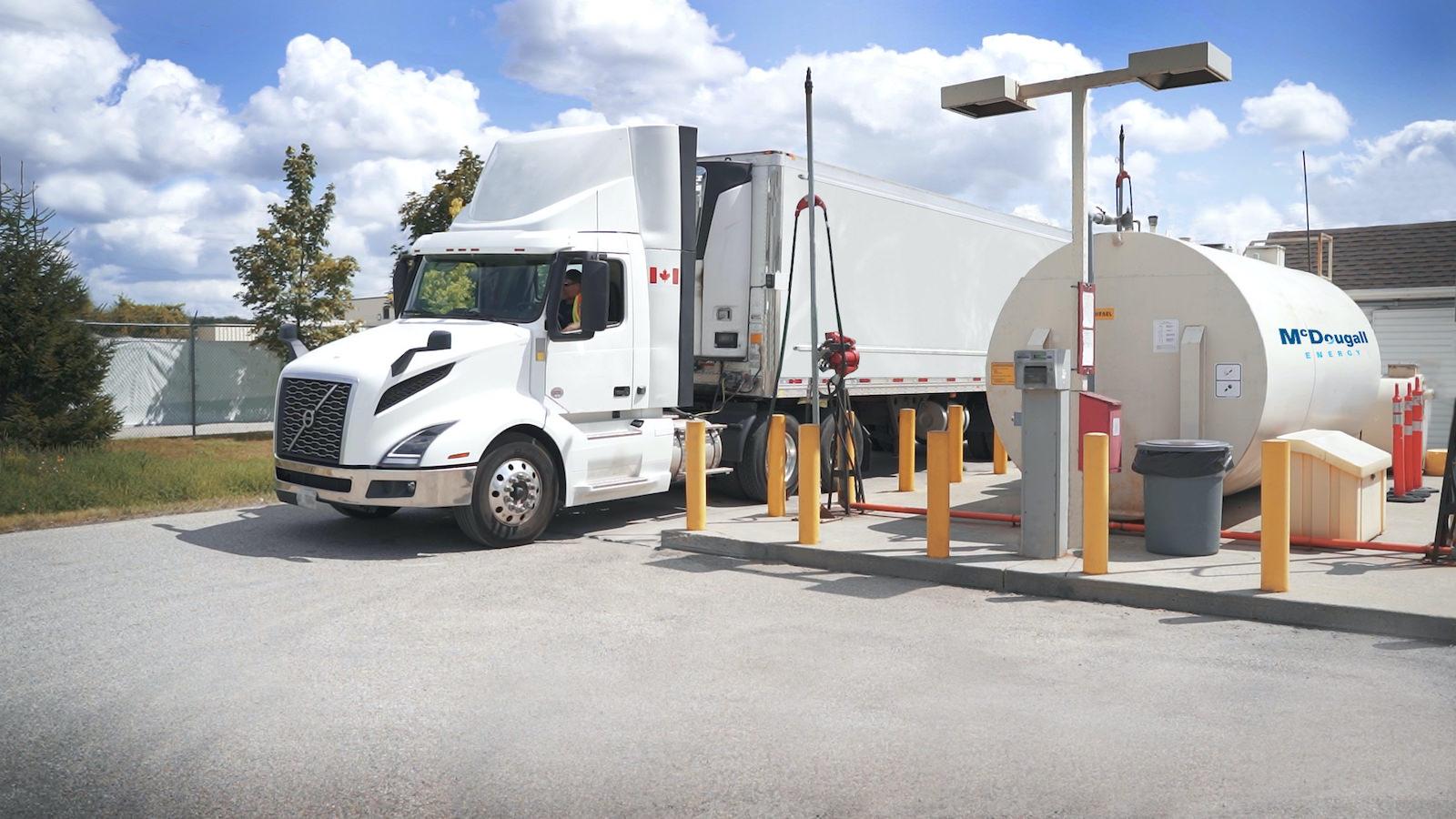 Transport truck at in-yard bulk fuel tank