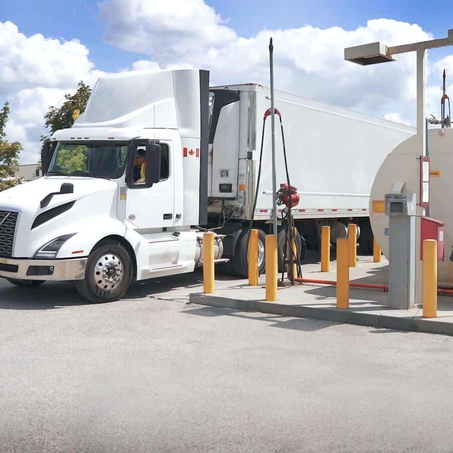 Transport truck at in-yard bulk fuel tank