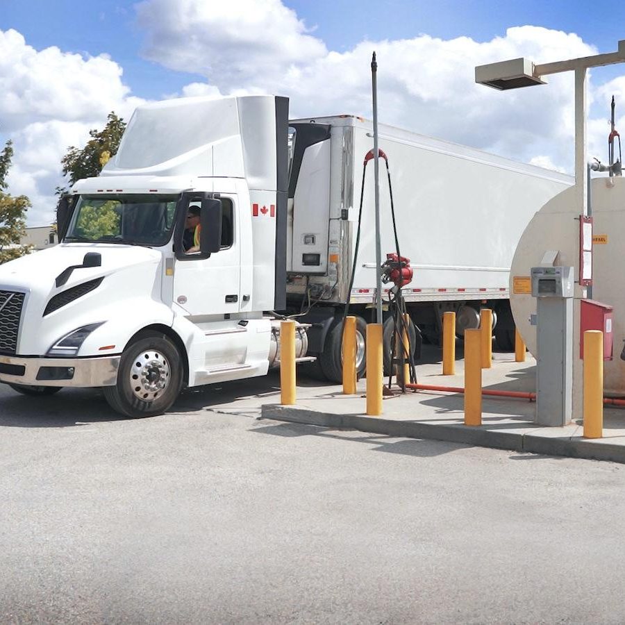 Transport truck at in-yard bulk fuel tank