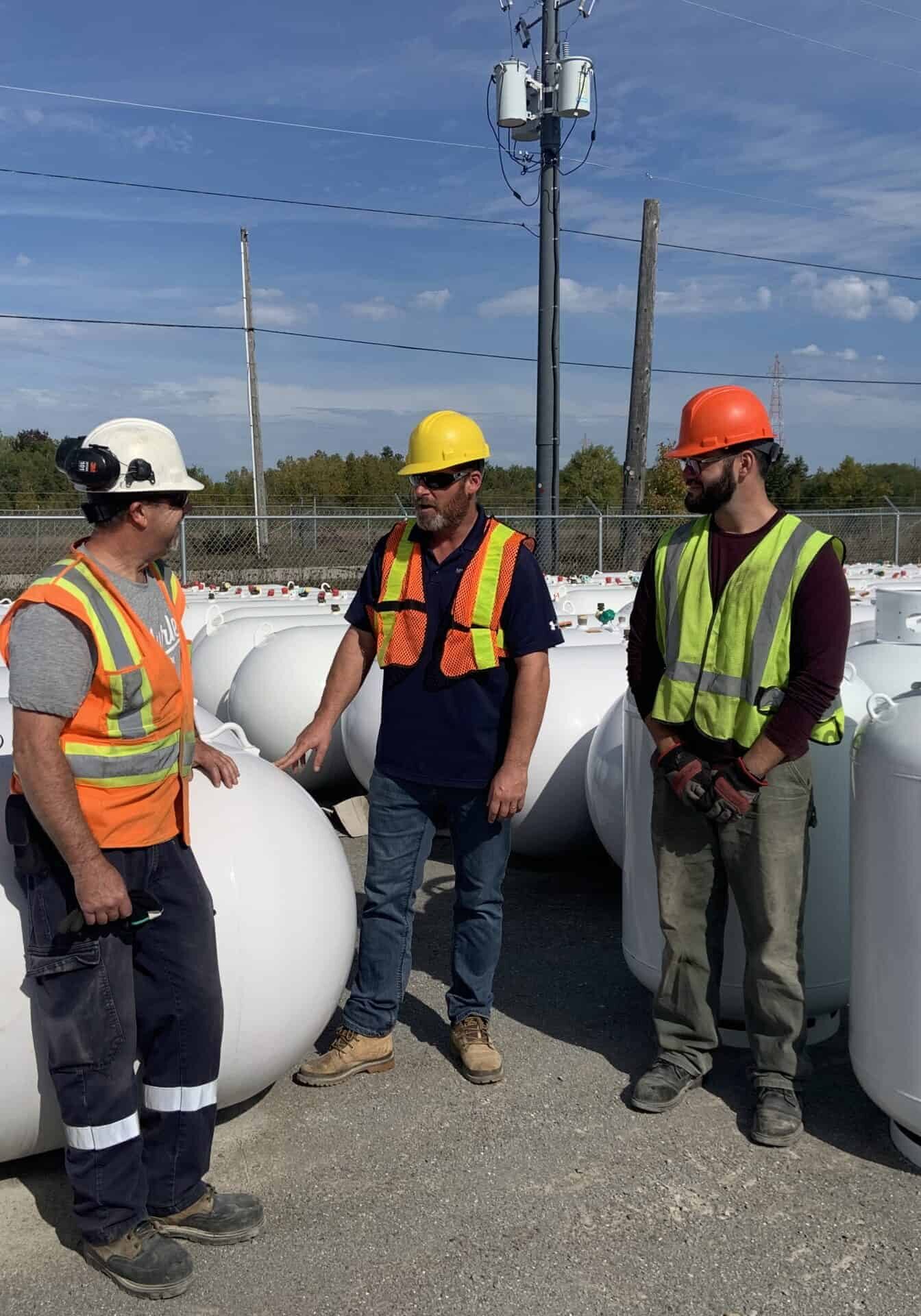 Propane tank storage and safety inspection at McDougall Energy facility.