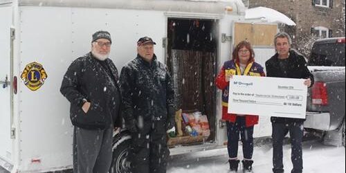 Struggling winter weather donation event at McDougall Energy with community support.