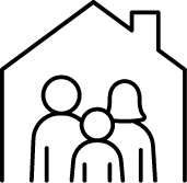 Shows a white symbol of a family in front of a house